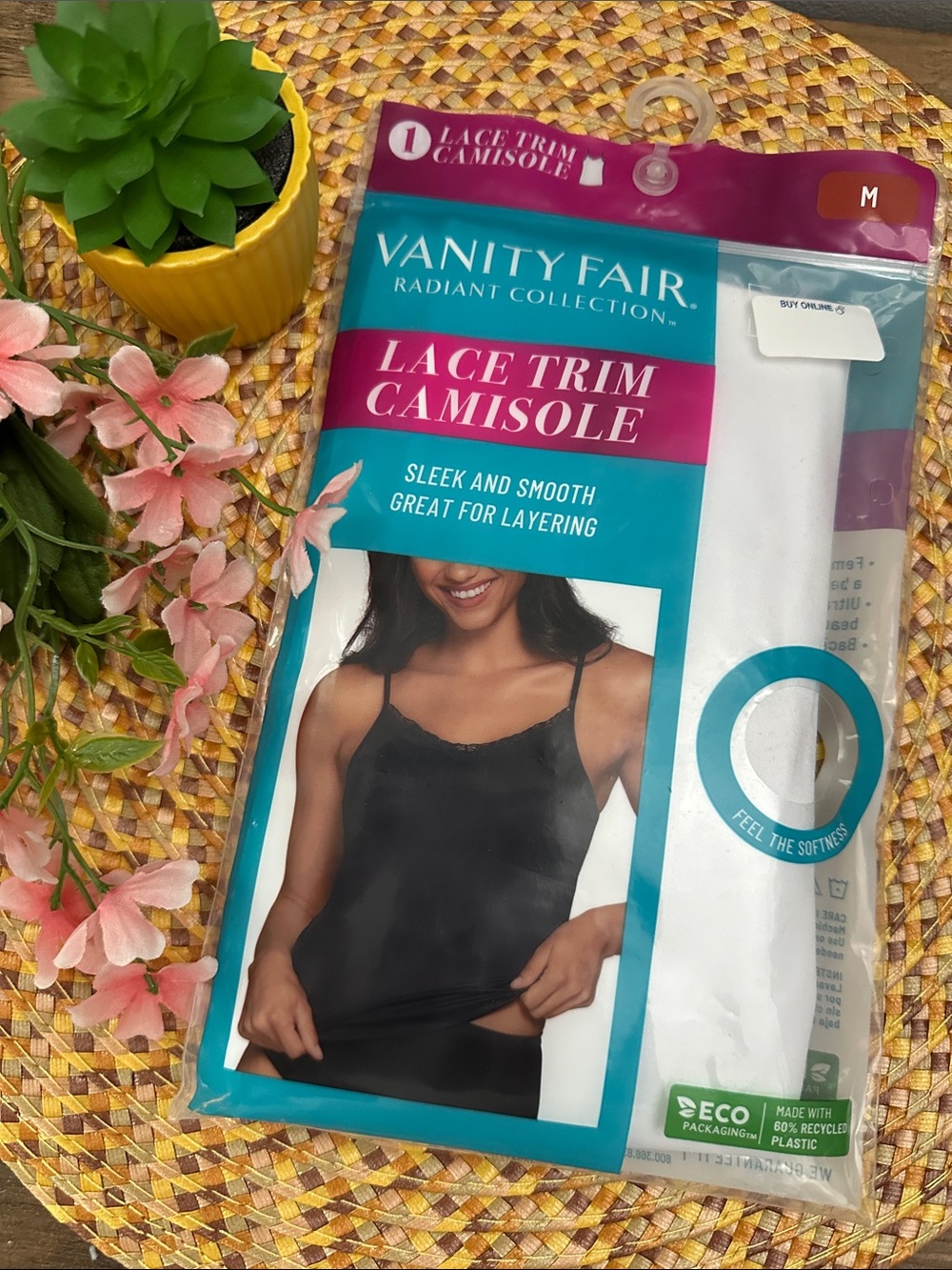 Vanity Fair Radiant Lace Trim Camisole - Black & White